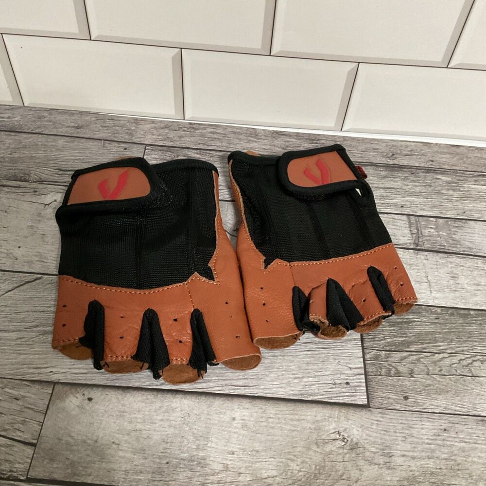 Professional Gym Gloves Real Leather Padded palms black and brown small
